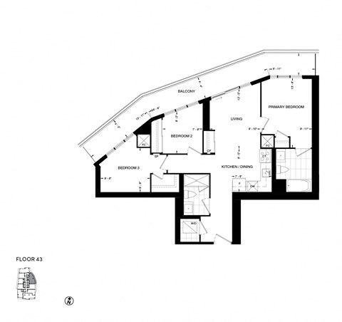 a floor plan of a house with a triangular floor plan on a white background